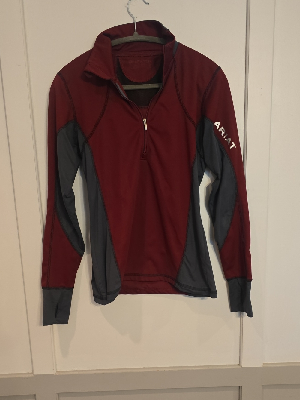 Ariat Maroon and Gray Athletic Quarter-Zip Top